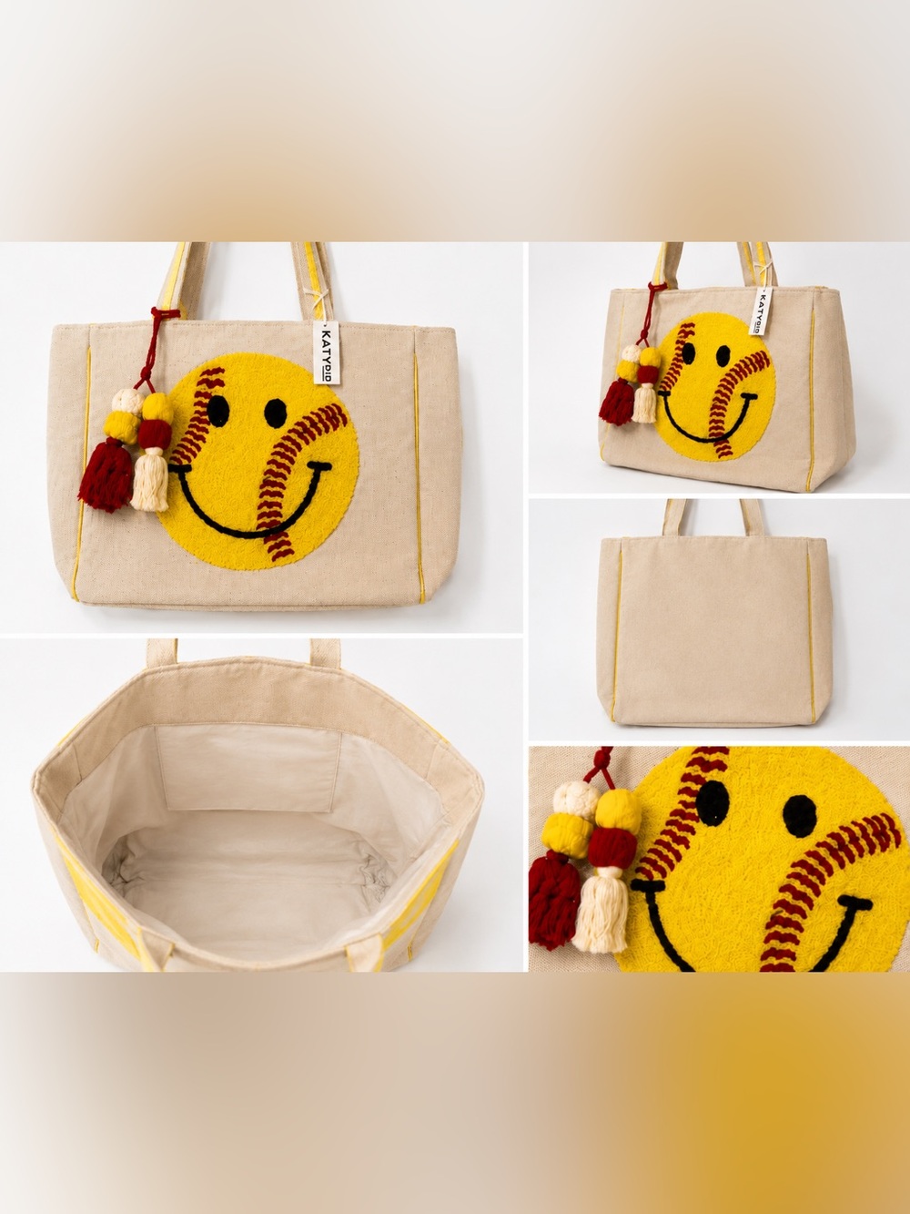 KATYDID Softball Smiley Face Canvas Tote Bag ⚾😊